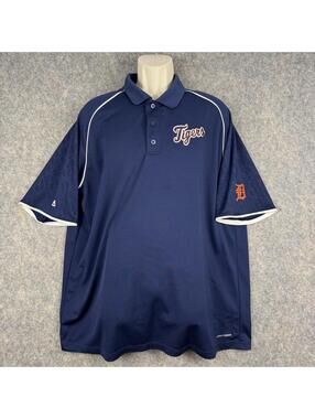 Majestic CoolBase Men’s Detroit Tigers Polo Shirt Navy Blue Orange Size 2XL 298